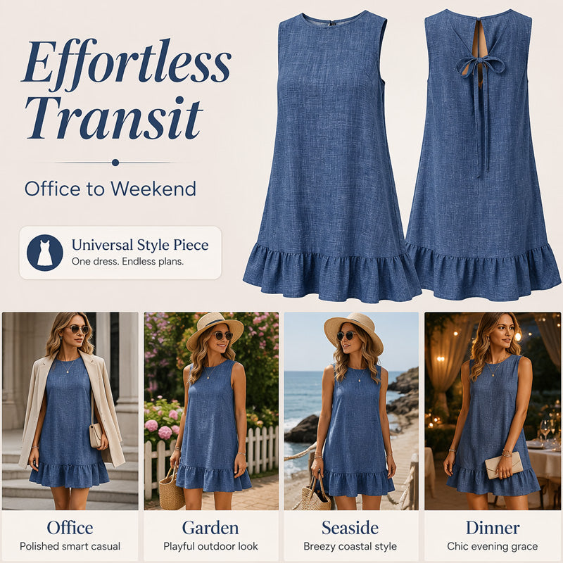 Robe courte décontractée sans manches à ourlet volanté pour femme