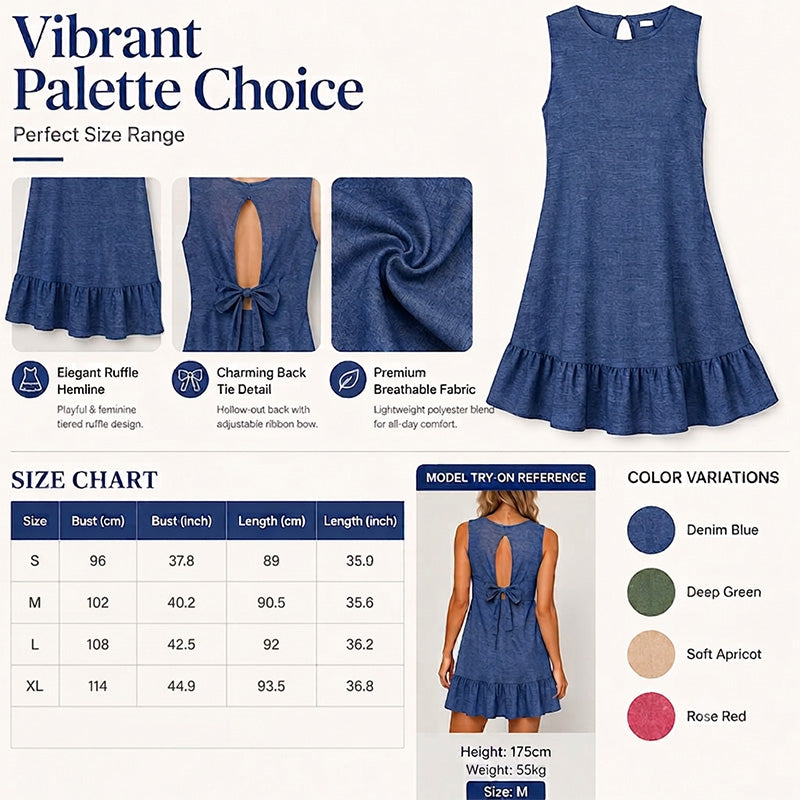 Robe courte décontractée sans manches à ourlet volanté pour femme