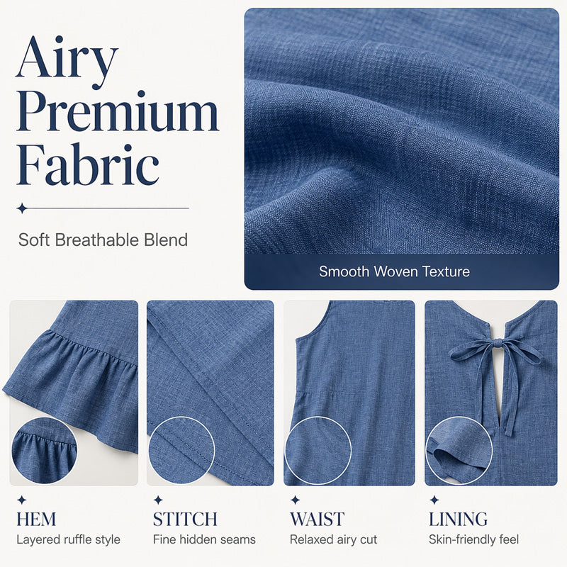 Robe courte décontractée sans manches à ourlet volanté pour femme