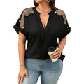 Damesblouse met grotere maat, transparant mesh en V-hals