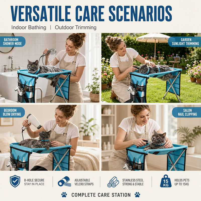 Cuccia pieghevole 2-in-1 per la toelettatura degli animali domestici