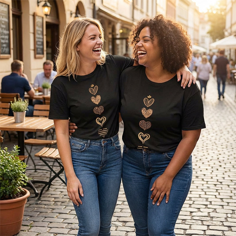 T-shirt voor dames met hartjesprint, korte mouwen en losse pasvorm