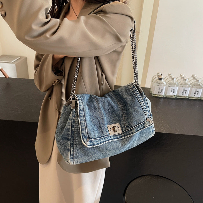 Sac bandoulière rétro grande capacité avec bandoulière chaîne