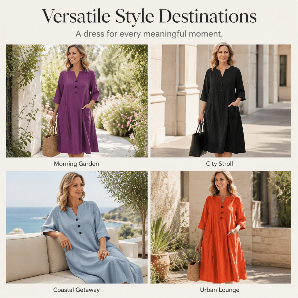 Women¡¯s Oversized A-Line Midi Dress with Pockets