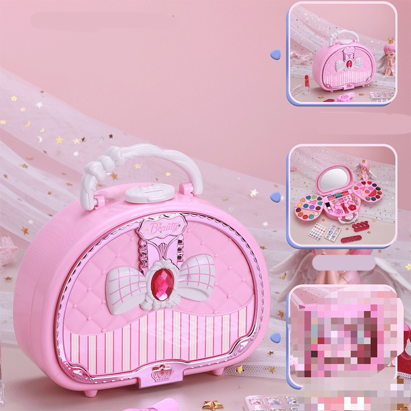 Set di trucchi giocattolo lavabili per bambini con borsetta rosa portatile