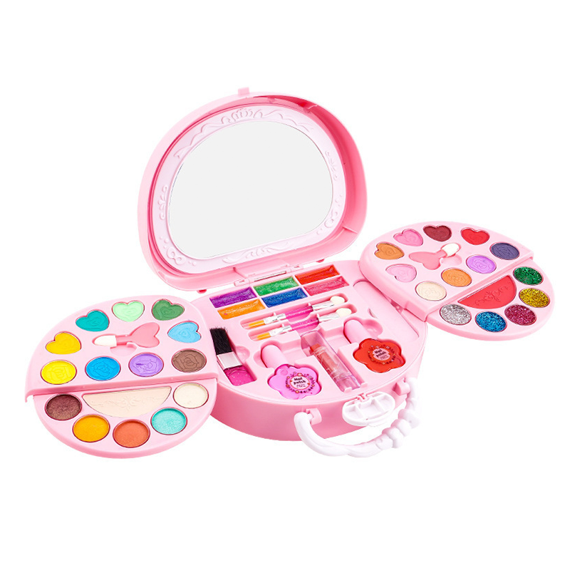 Set di trucchi giocattolo lavabili per bambini con borsetta rosa portatile