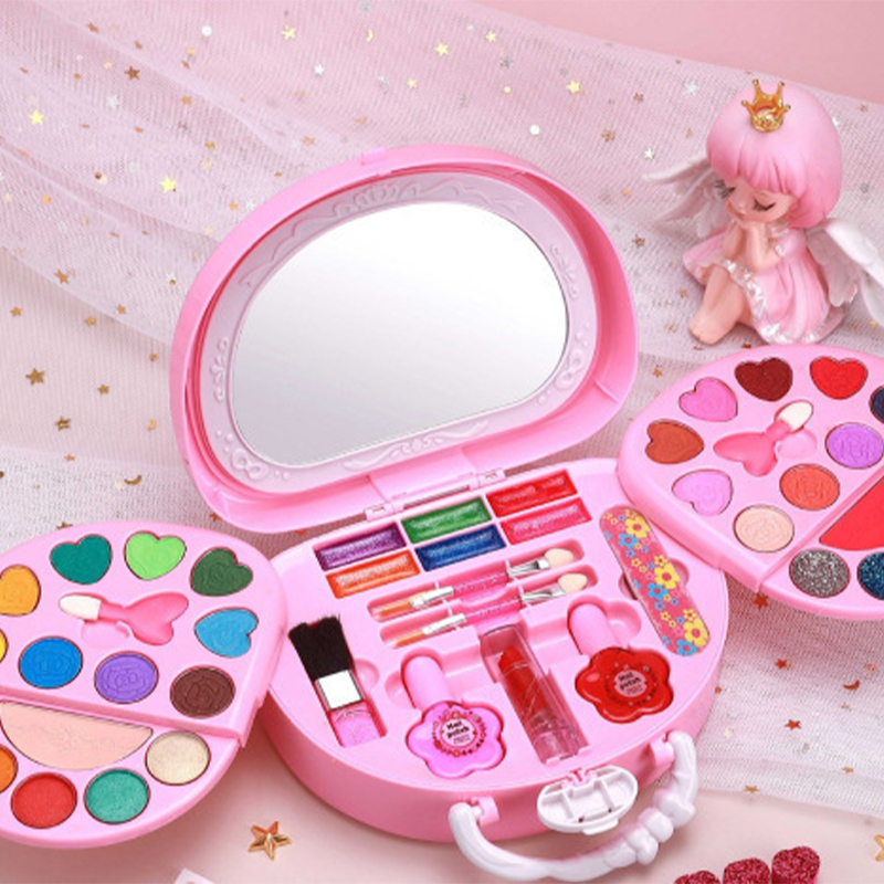 Set di trucchi giocattolo lavabili per bambini con borsetta rosa portatile