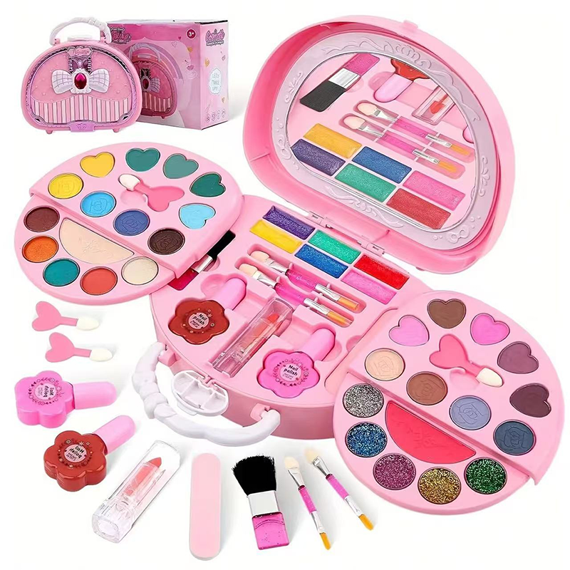 Set di trucchi giocattolo lavabili per bambini con borsetta rosa portatile