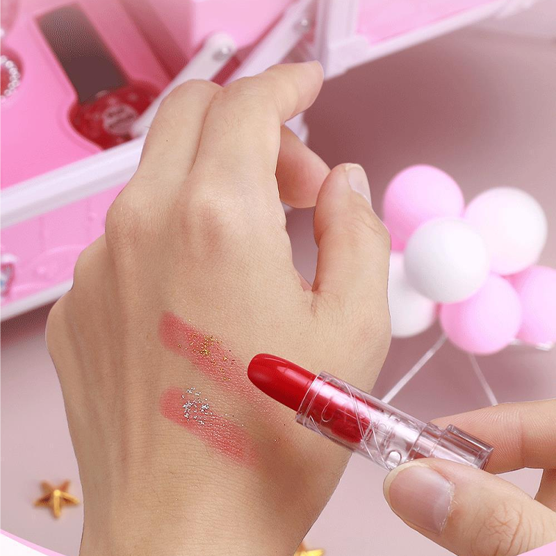 Set di trucchi giocattolo lavabili per bambini con borsetta rosa portatile