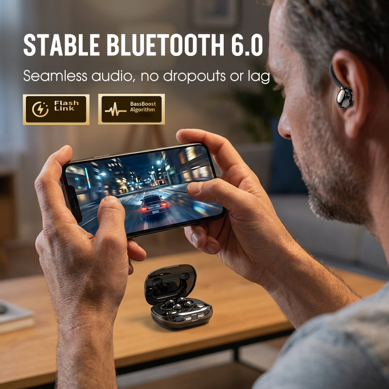 Écouteurs sans fil Bluetooth 6.0 à clipser et intra-auriculaires