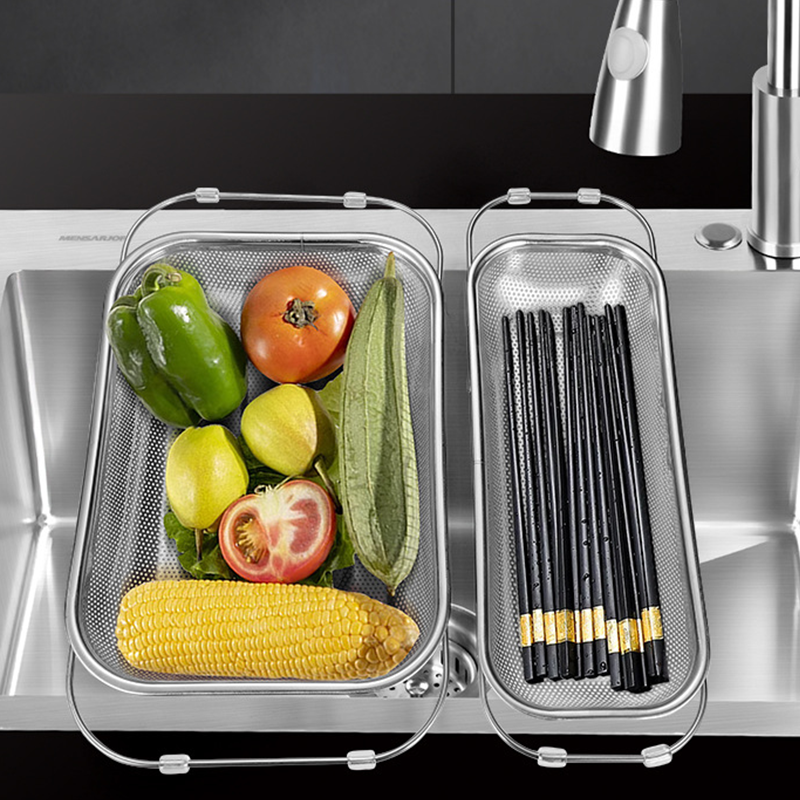 Stainless Steel Telescopic Drainer Basket ¨C Adjustable Fit, Multi-Functional Draining & Space-Saving Hanging Design