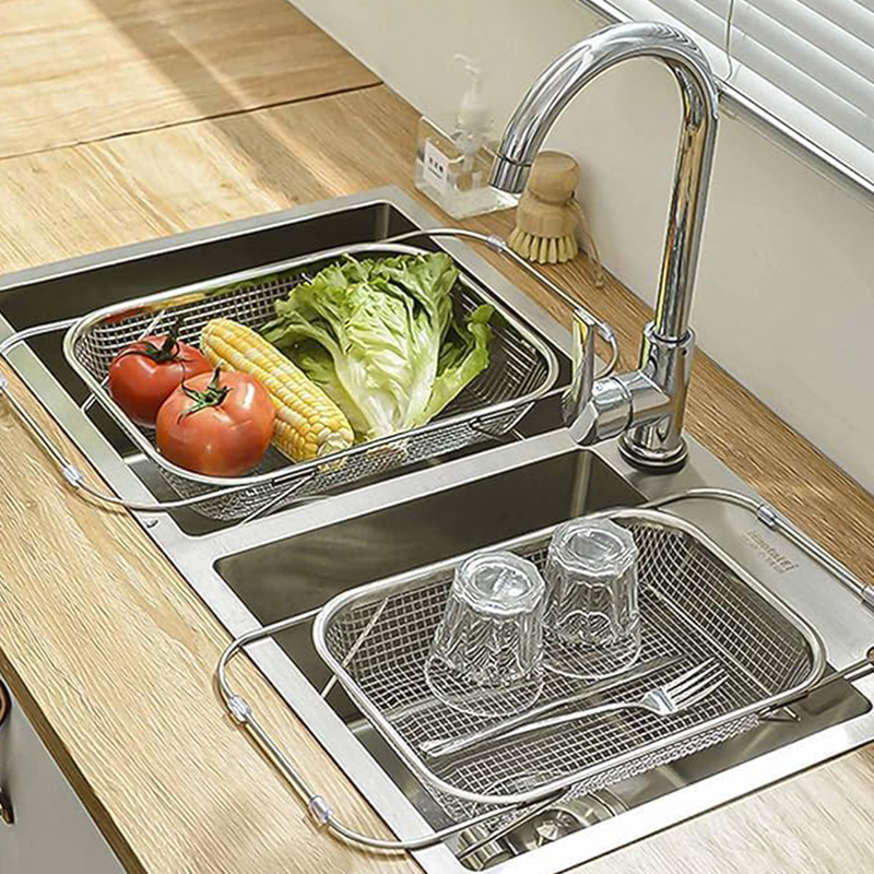 Stainless Steel Telescopic Drainer Basket ¨C Adjustable Fit, Multi-Functional Draining & Space-Saving Hanging Design