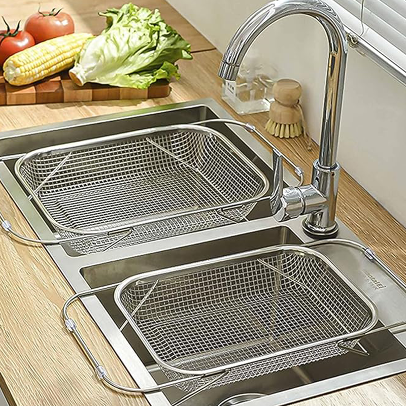 Stainless Steel Telescopic Drainer Basket ¨C Adjustable Fit, Multi-Functional Draining & Space-Saving Hanging Design
