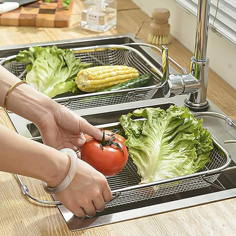 Stainless Steel Telescopic Drainer Basket ¨C Adjustable Fit, Multi-Functional Draining & Space-Saving Hanging Design