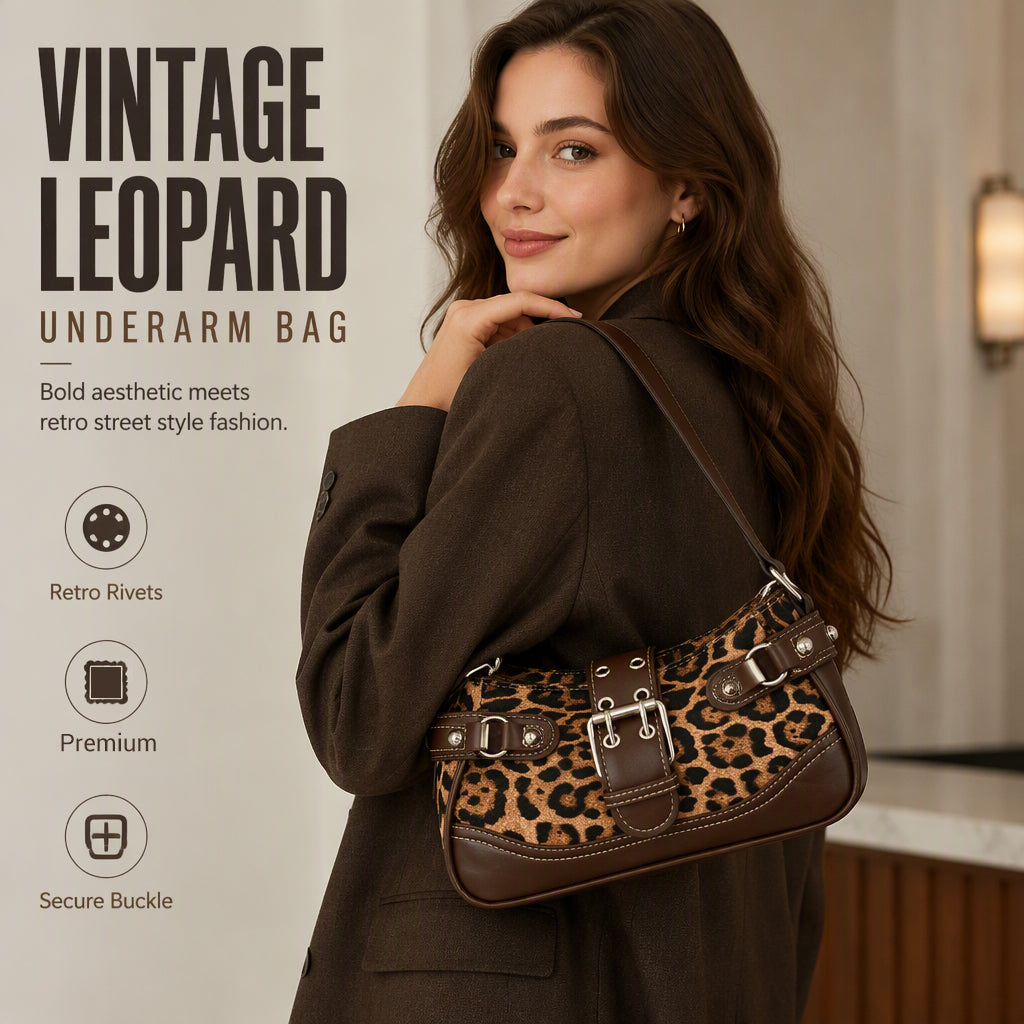 Retro Leopard Print Shoulder Bag for Women Vintage Style Ladies Crossbody Handbag