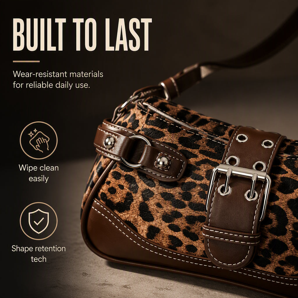 Retro Leopard Print Shoulder Bag for Women Vintage Style Ladies Crossbody Handbag