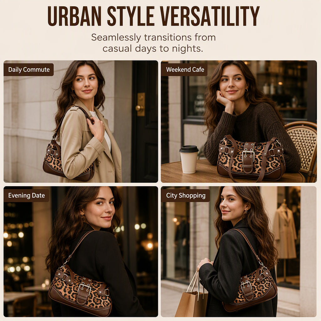 Retro Leopard Print Shoulder Bag for Women Vintage Style Ladies Crossbody Handbag