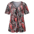 Top tunica da donna a maniche corte con stampa leopardata, scollo a V e pieghe