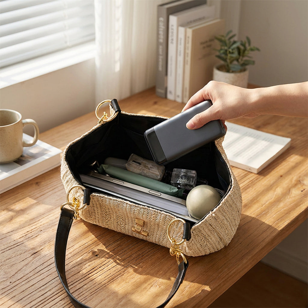 Sac bandoulière spacieux en paille pour les trajets quotidiens
