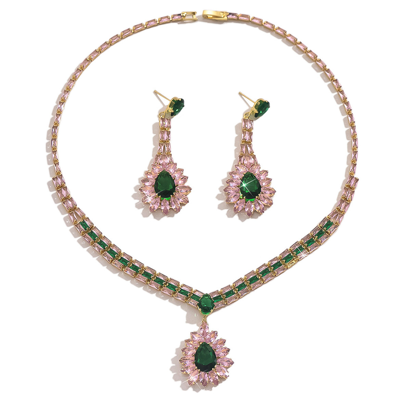 Sieradenset met zirkonen: ketting en hangende oorbellen voor dames