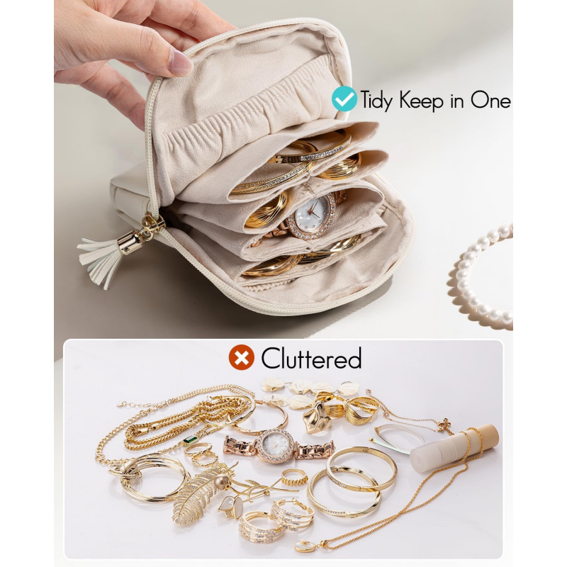 Mini sac à bijoux de voyage avec fermeture éclair ¨C compact, portable et parfait pour bagues, boucles d’oreilles et colliers