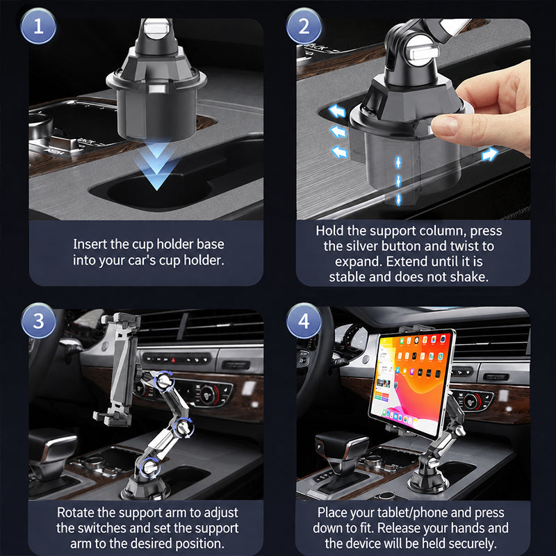 De la voiture de location au SUV familial ¨C Support de tablette pliable adapté à la plupart des porte-gobelets. Angle réglable