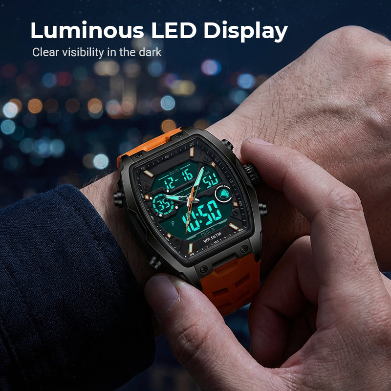 Orologio sportivo da uomo con doppio display e quadrante luminoso