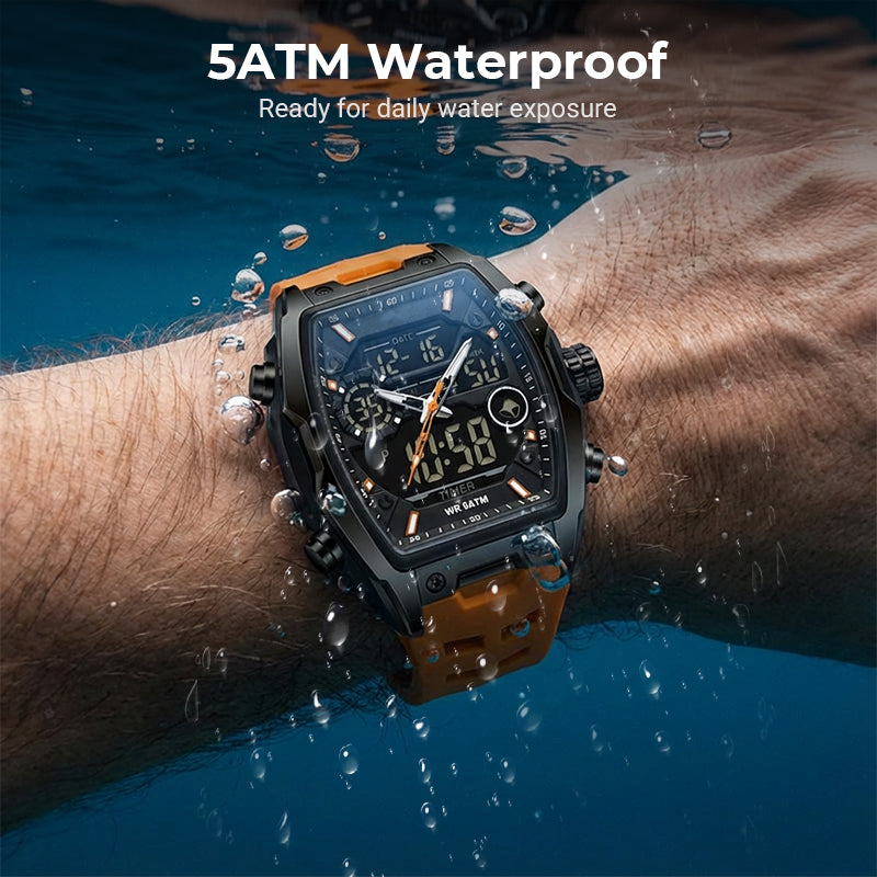 Orologio sportivo da uomo con doppio display e quadrante luminoso