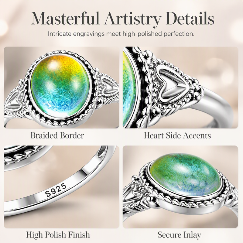 Anello dell'umore vintage ovale che cambia colore in base alla temperatura, con dettagli a cuore, gratuito