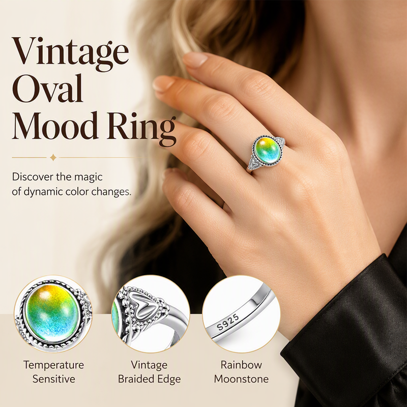 Anello dell'umore vintage ovale che cambia colore in base alla temperatura, con dettagli a cuore, gratuito