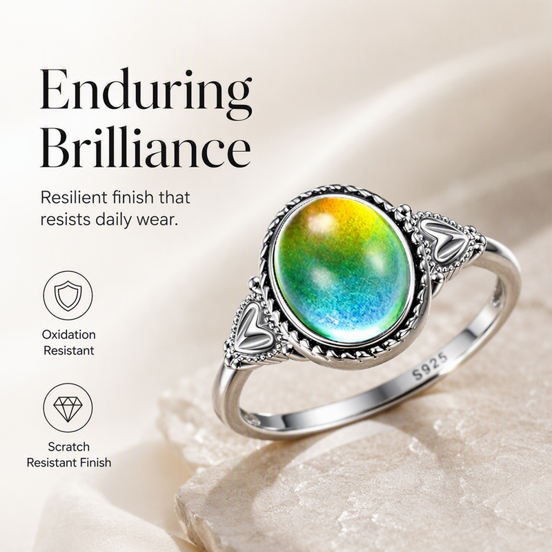 Anello dell'umore vintage ovale che cambia colore in base alla temperatura, con dettagli a cuore, gratuito