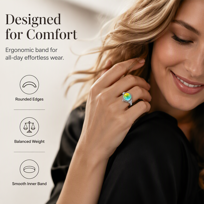 Anello dell'umore vintage ovale che cambia colore in base alla temperatura, con dettagli a cuore, gratuito
