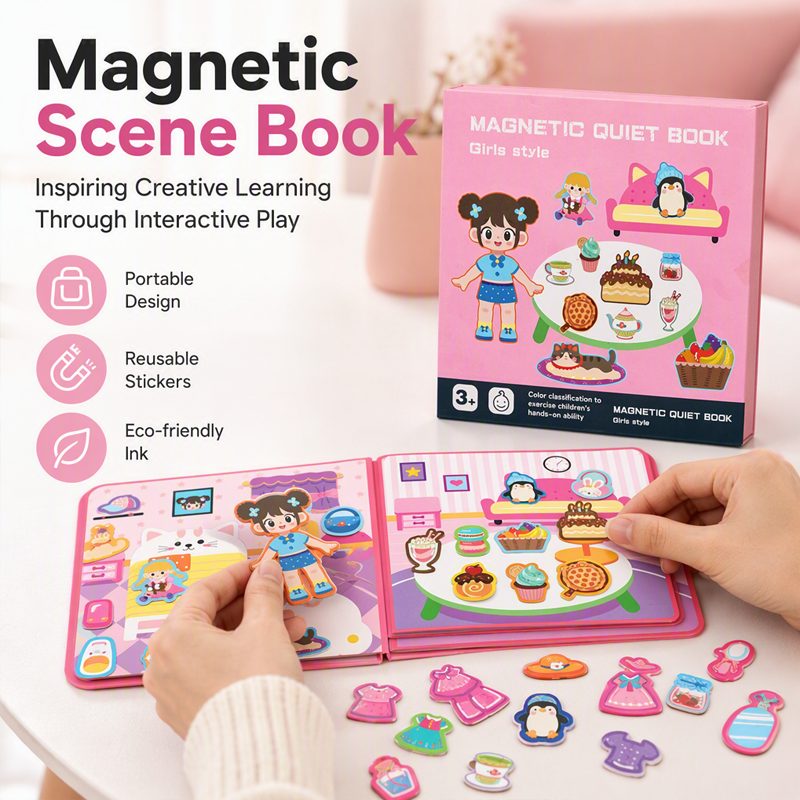 Libro silenzioso magnetico pieghevole per bambini, puzzle con scene, gioco educativo per ragazzi e ragazze
