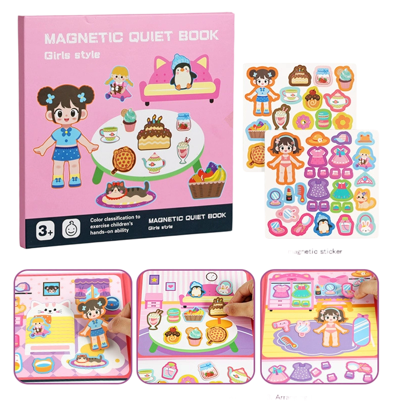 Libro de actividades silencioso magnético plegable con escenas de rompecabezas, juguete educativo temprano para niños y niñas
