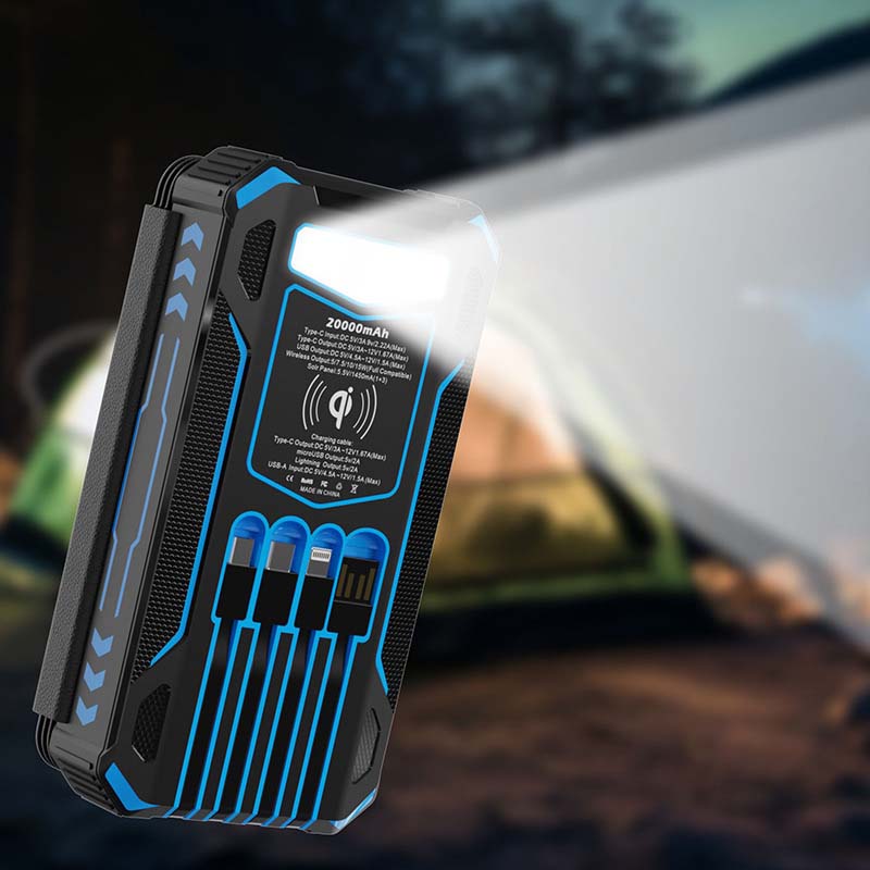 Batería externa solar NOW ¨C 20000mAh, solar plegable de 4 paneles, IPX5 y linterna LED ¨C para acampadas y emergencias
