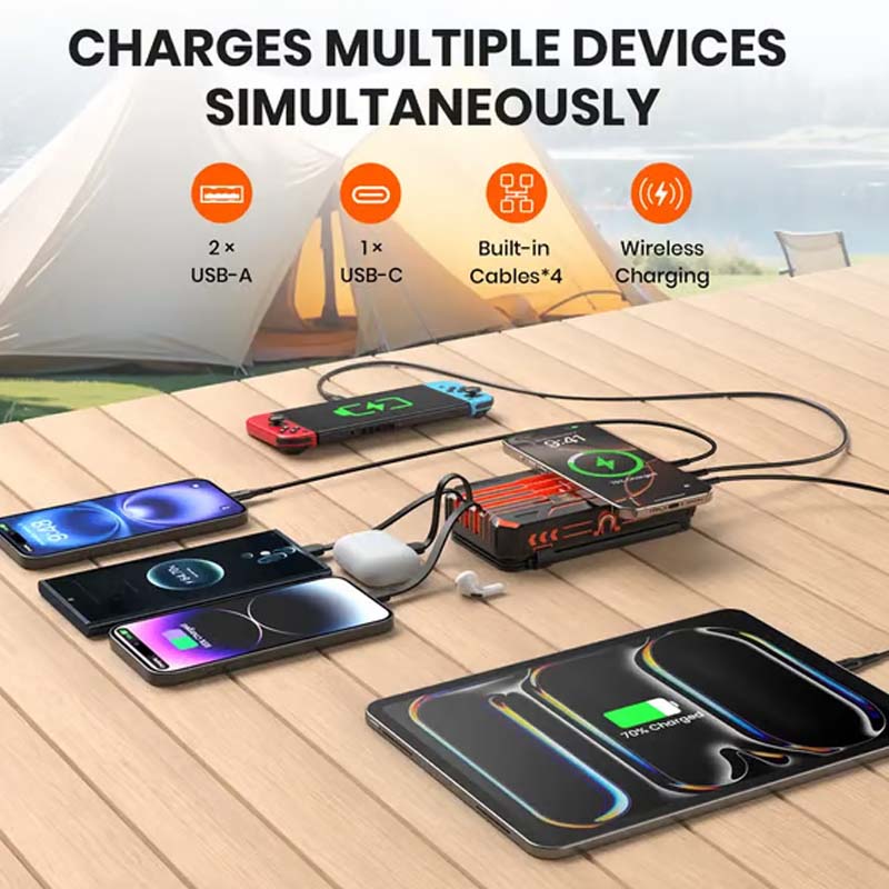 Batería externa solar NOW ¨C 20000mAh, solar plegable de 4 paneles, IPX5 y linterna LED ¨C para acampadas y emergencias