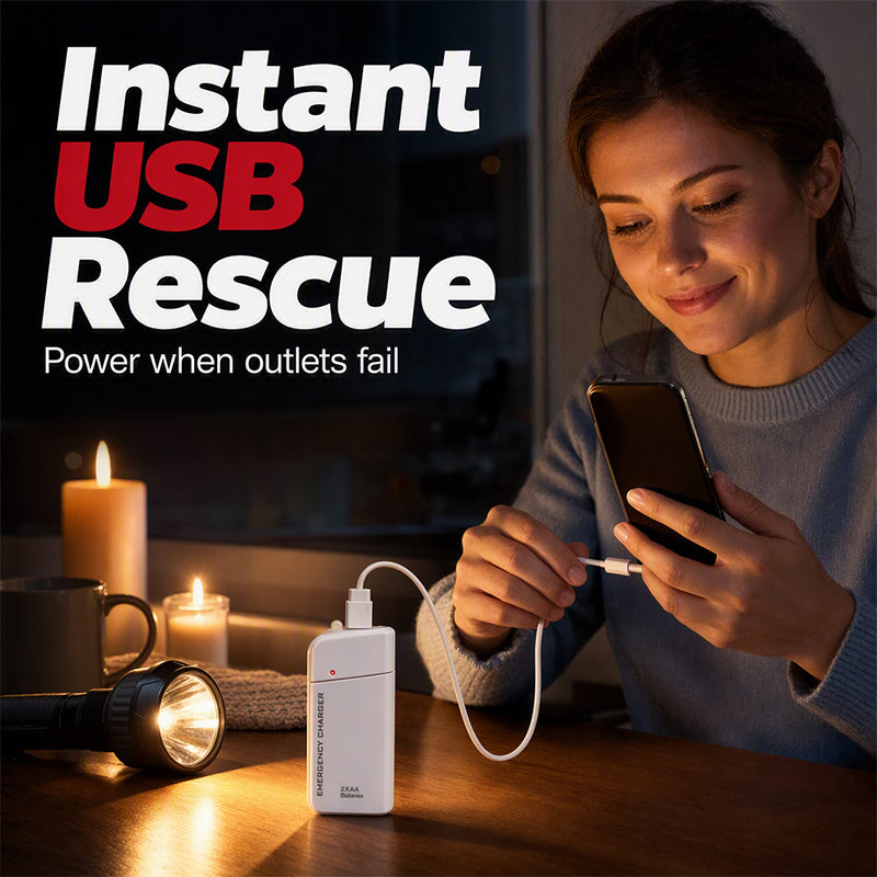 Free Portable Emergency Phone Charger AA Battery Powered Power Bank with LED Flashlight