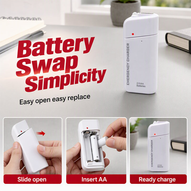 Free Portable Emergency Phone Charger AA Battery Powered Power Bank with LED Flashlight