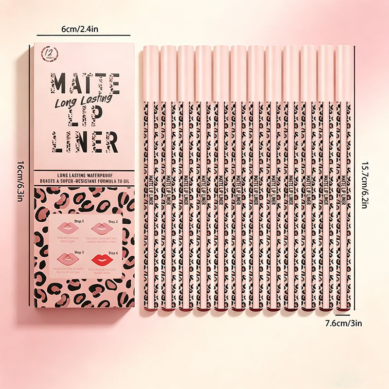 Define y fija durante todo el día ¨C set de delineadores de labios mate de 12 colores, resistentes a las manchas y de larga duración