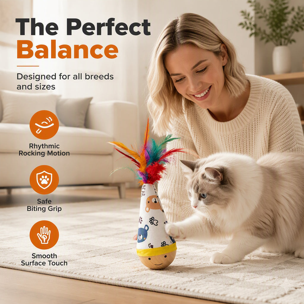 Jouet interactif culbuteur en bois pour animaux