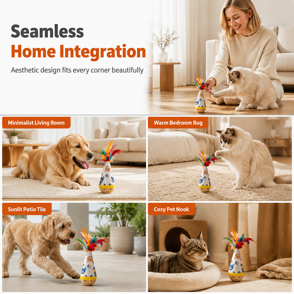 Jouet interactif culbuteur en bois pour animaux
