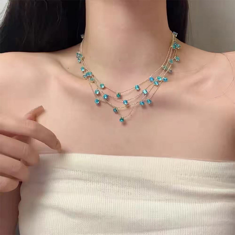 Collier pendentif scintillant à plusieurs rangs pour femmes