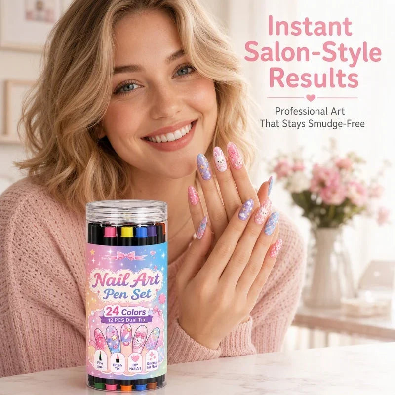 Penne per nail art a doppia punta in 24 colori ¨C Semplici decorazioni fai da te
