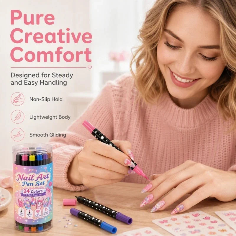 Penne per nail art a doppia punta in 24 colori ¨C Semplici decorazioni fai da te