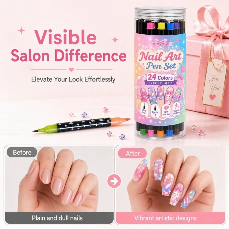 Penne per nail art a doppia punta in 24 colori ¨C Semplici decorazioni fai da te
