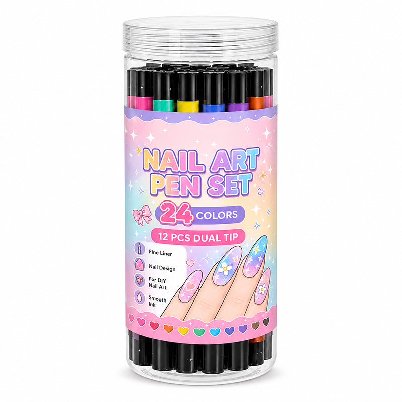 Nieuwe collectie 2026: set nail-artpennen met twee uiteinden in 24 kleuren