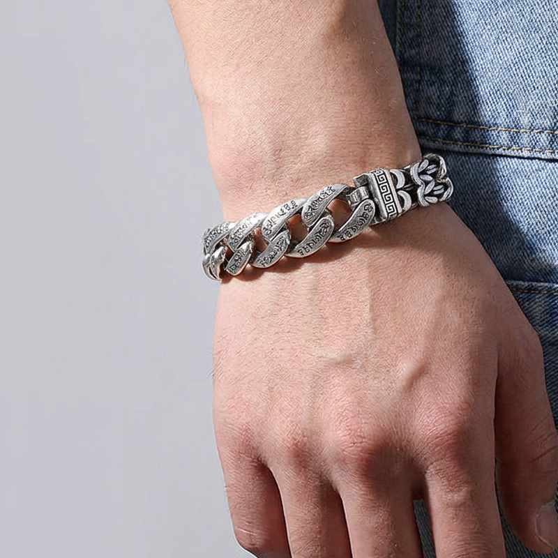 Retro armband voor heren met zeslettergrepige mantra