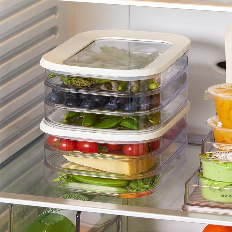 Contenitori per alimenti con coperchio, trasparenti, per il cassetto delle verdure del frigorifero