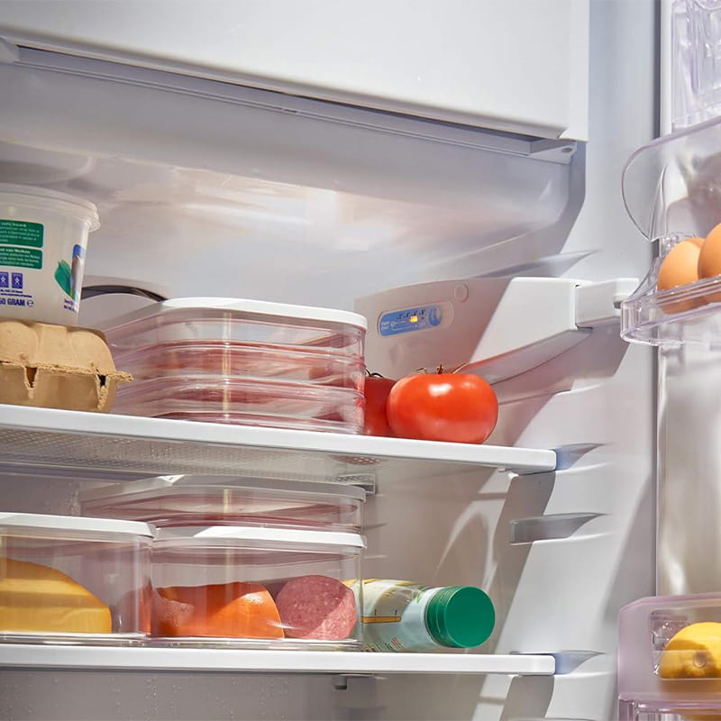 Contenitori per alimenti con coperchio, trasparenti, per il cassetto delle verdure del frigorifero