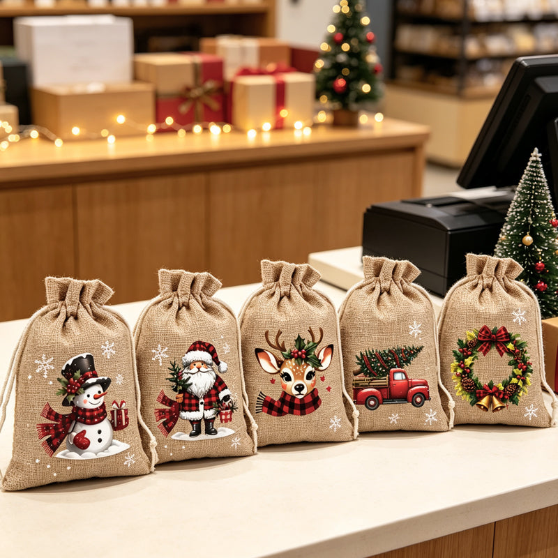 Gratis kerstcadeauzakjes met trekkoord ¨C herbruikbare feestelijke traktatiezakjes voor cadeaus en feestelijke bedankjes